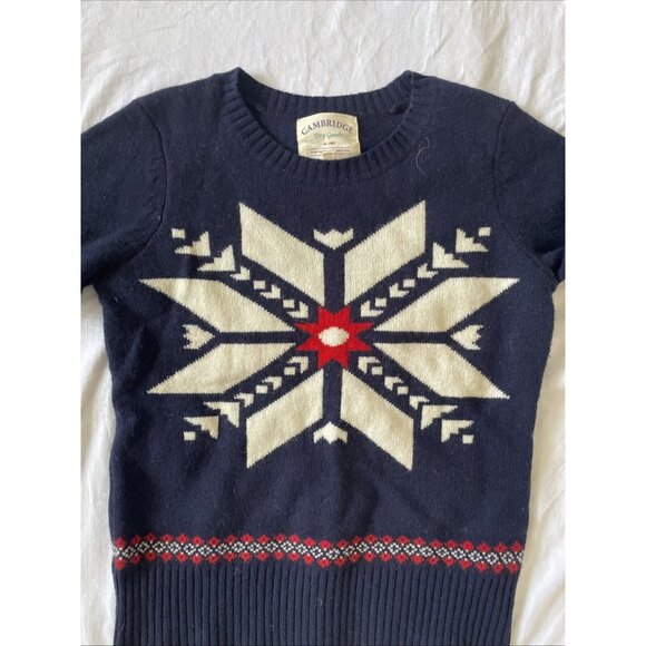 Cambridge Dry Goods Navy Blue Lambswool Blend Sweater M Snowflake Pattern Womens - Picture 2 of 7